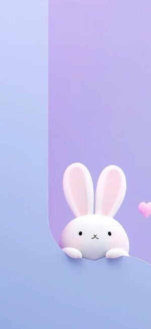 Cute white bunny with gradient pastel blue, purple, and pink heart background | 8K Wallpaper | for Mobile