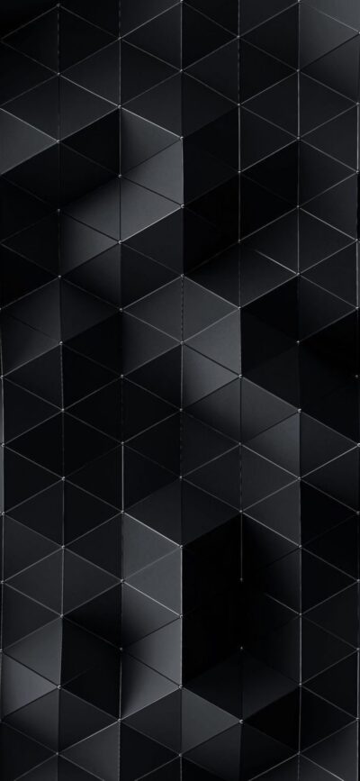 Geometric pattern with triangular shapes in sleek black, creating a 3D illusion. Perfect for minimalistic themes. | 8K Wallpaper for Mobile