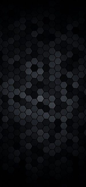 Hexagonal black and gray tile pattern creates a sleek, modern geometric design | 8K Wallpaper for Mobile