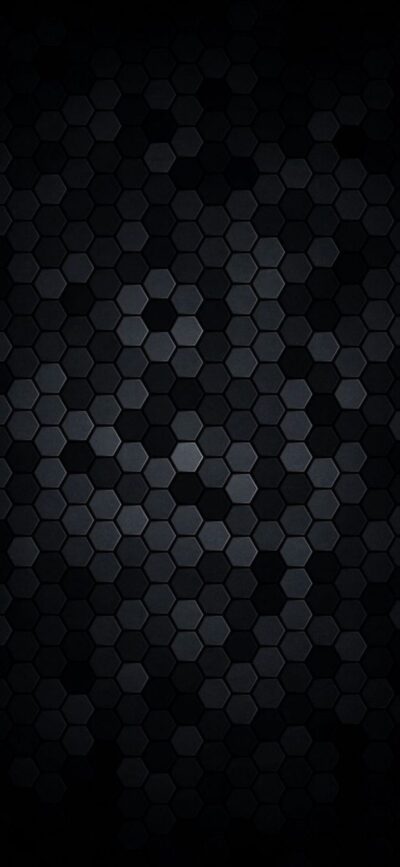 Hexagonal black and gray tile pattern creates a sleek, modern geometric design | 8K Wallpaper for Mobile