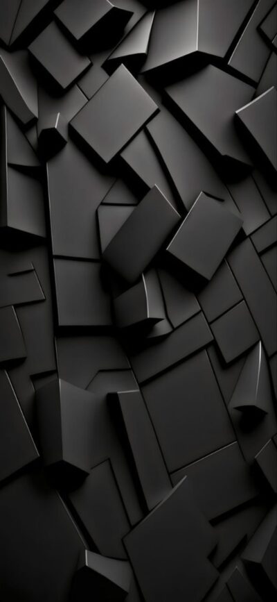 Abstract 3D geometric shapes with matte black texture create a modern look. | 8K Wallpaper, for Mobile