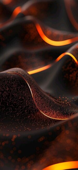 Abstract design with flowing waves, glowing orange lines on a dark background, dynamic energy effect | 8K Wallpaper for Mobile