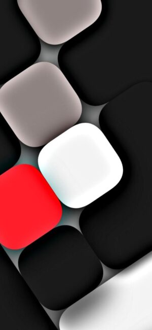 Abstract rounded squares in black, red, white, and gray for a modern look | 8K Wallpaper, for Mobile | Minimalistic digital art.