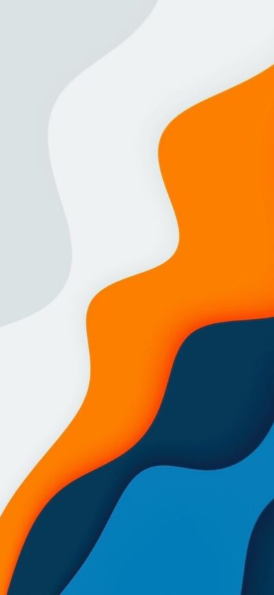 Abstract wavy layers in white, orange, blue & dark blue; a modern design for mobile | 8K Wallpaper.