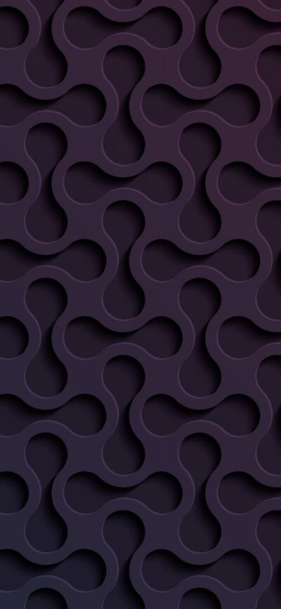 Dark abstract geometric pattern with interlocking shapes creating depth, in black and purple | 8K Wallpaper for Mobile