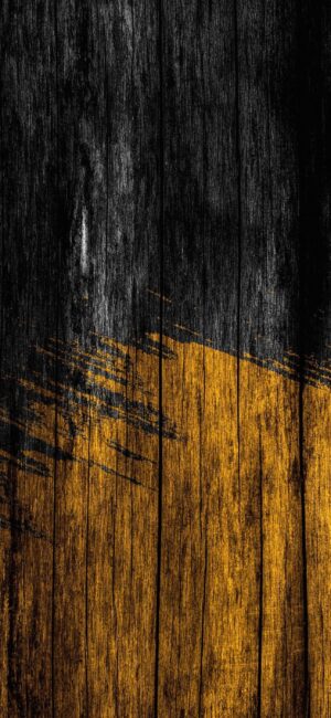 Dark textured wooden surface with orange and black brush strokes for an abstract look | 4K Wallpaper for Mobile