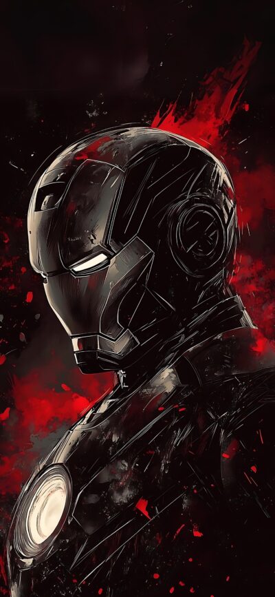 Iron Man in sleek red armor on a dramatic black background, highlighting power and design | 4K Wallpaper for Mobile