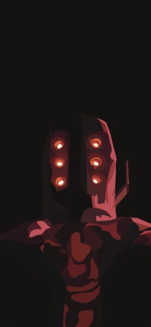 Stylized robotic figure with glowing elements in a dark, abstract setting | Black & Red | Robot & Sci-fi Theme | UHD Wallpaper for Mobile