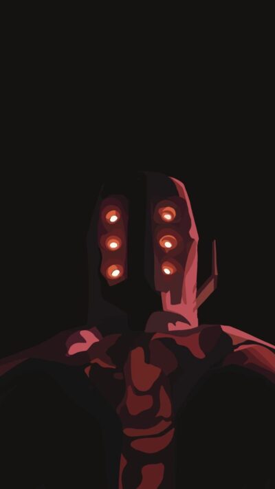 Stylized robotic figure with glowing elements in a dark, abstract setting | Black & Red | Robot & Sci-fi Theme | UHD Wallpaper for Mobile