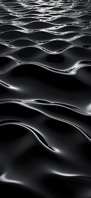 Abstract black and silver waves, sleek and glossy design | UHD Wallpaper, for Mobile