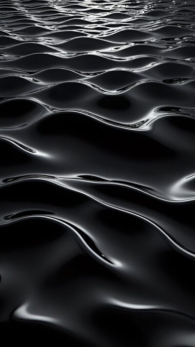 Abstract black and silver waves, sleek and glossy design | UHD Wallpaper, for Mobile