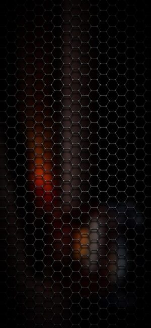 Hexagonal abstract pattern with glowing colors on a dark background for mobile | UHD Wallpaper | Black, Orange, Abstract, Geometric