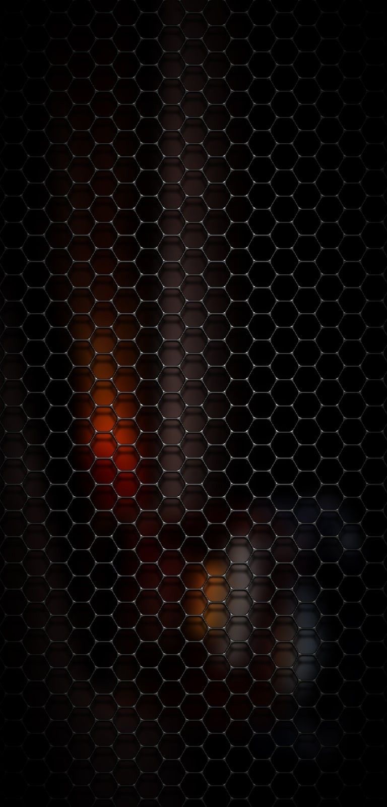 Hexagonal abstract pattern with glowing colors on a dark background for mobile | UHD Wallpaper | Black, Orange, Abstract, Geometric