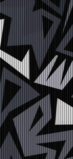 Abstract geometric pattern with sharp triangles in black, white, and grey, creating dynamic effect | 4K Wallpaper for Mobile