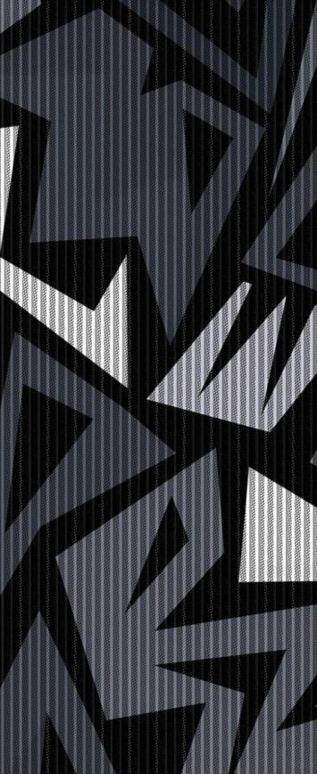 Abstract geometric pattern with sharp triangles in black, white, and grey, creating dynamic effect | 4K Wallpaper for Mobile