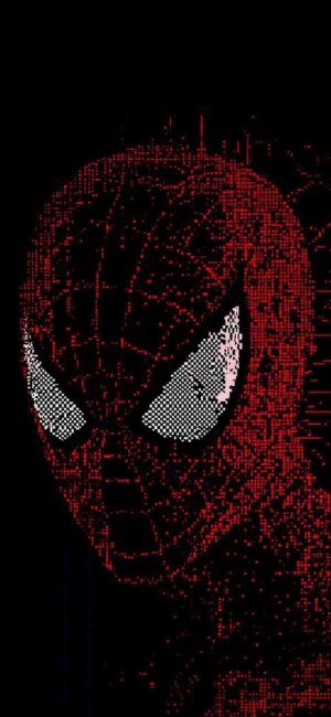 Pixelated Spider-Man in red, black, and white, showcasing creative webbing design | 4K Wallpaper, for Mobile