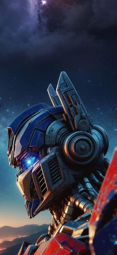 Side profile of a sci-fi robot with glowing blue details against a starry night sky | For Mobile | 4K Wallpaper.