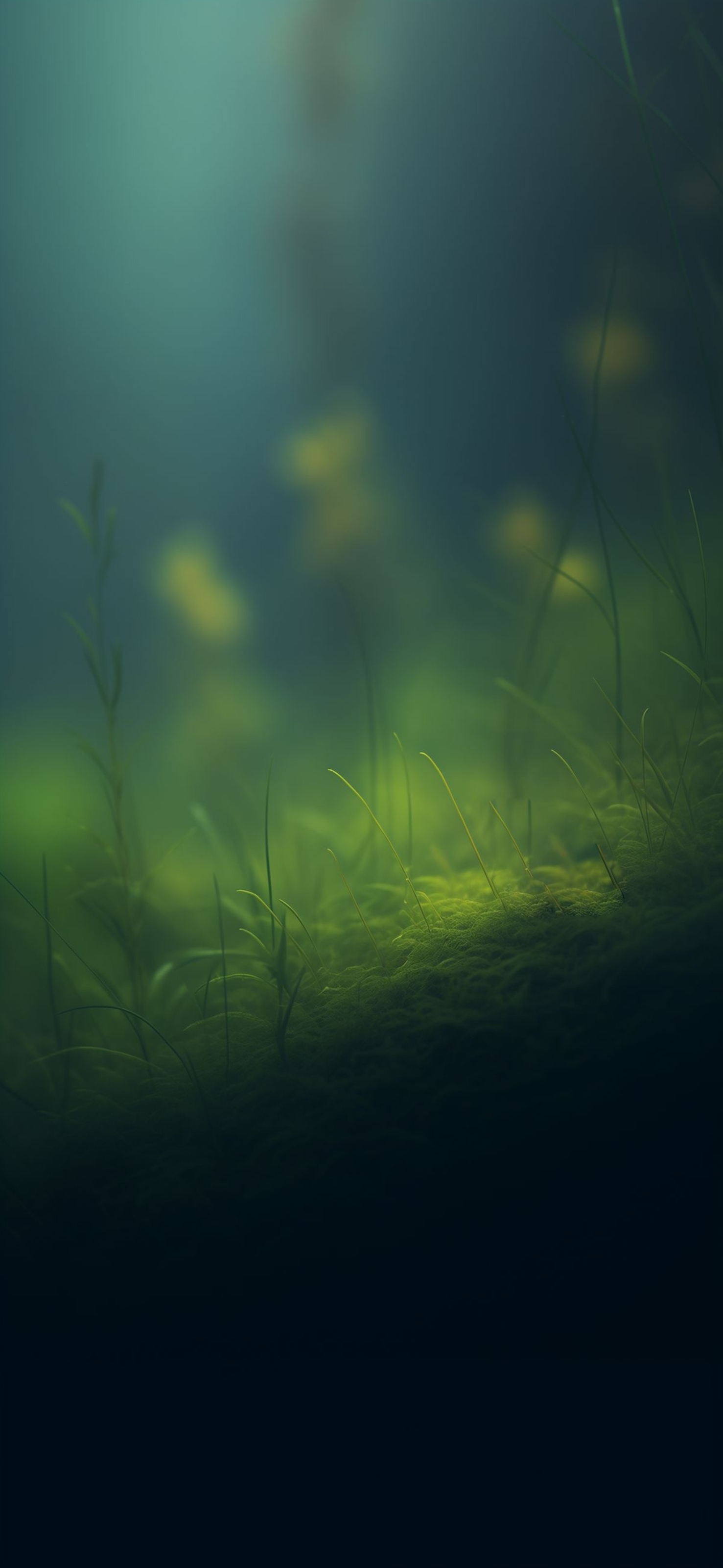 Serene underwater scene with blurred greenery, subtle plant life, creating a tranquil atmosphere | 4K Wallpaper for Mobile