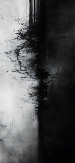 Abstract black and white brush strokes blend for a textured artistic balance, perfect for mobile dark and light mood | 4K Wallpaper