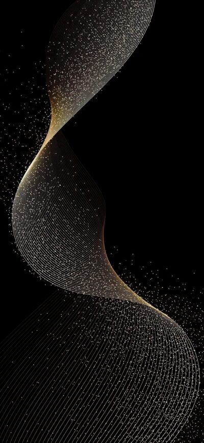 Abstract wave pattern on black with sparkling dots, combining minimalism and cosmic vibes | 4K Wallpaper for Mobile