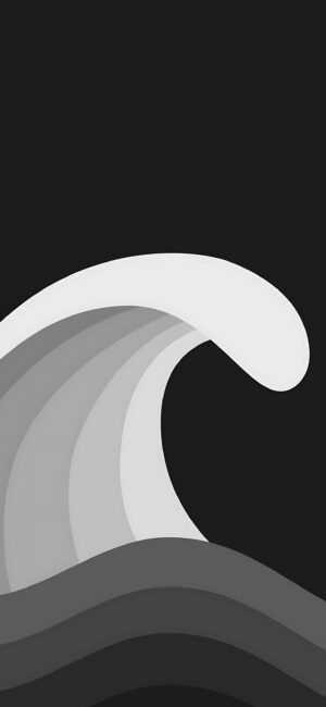 Minimalist abstract wave in gray and white on dark background, calm and soothing | 4K Wallpaper for Mobile | Gray White Black