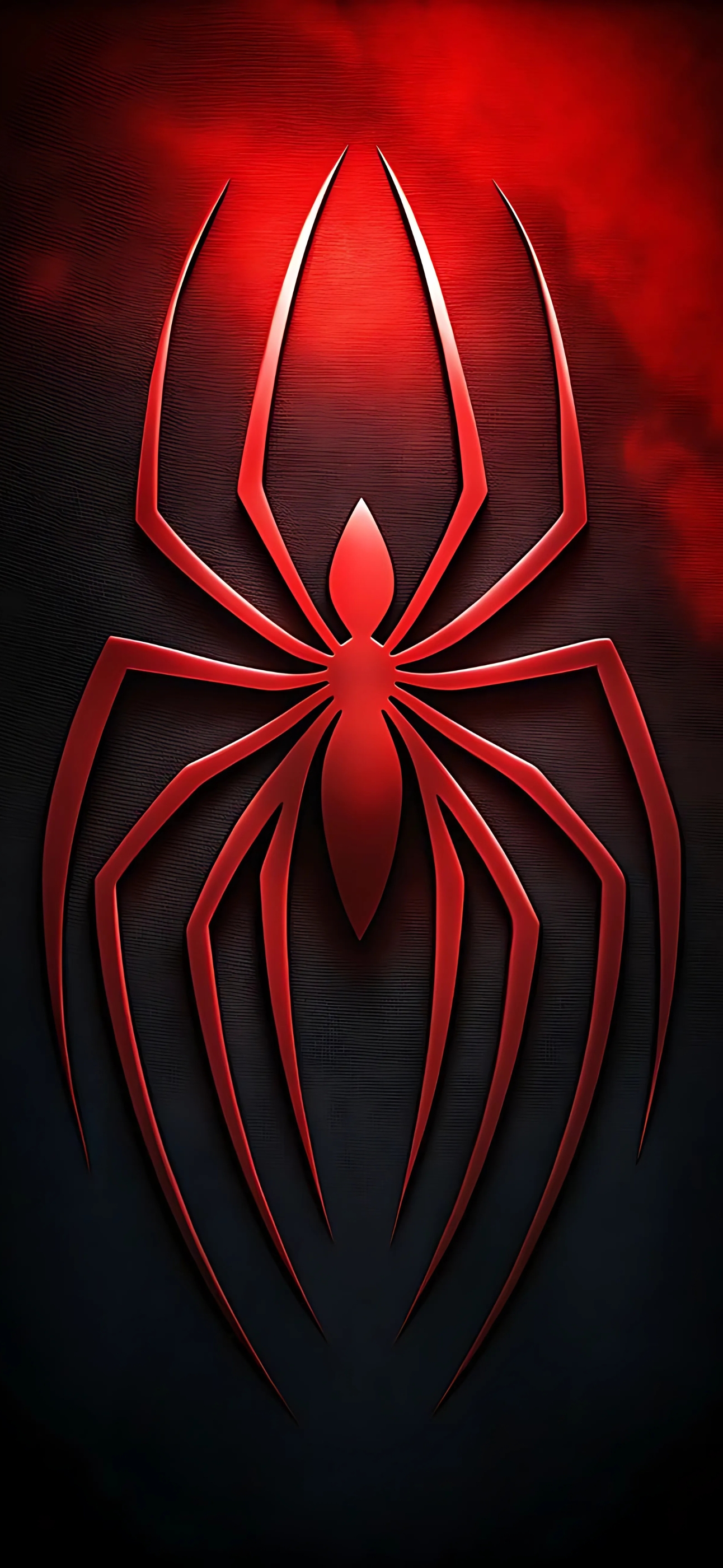 Spider-Man logo in vivid red and black against a dark background | 4K Wallpaper for Mobile | Red, Black, Spiderman, Superhero, Marvel