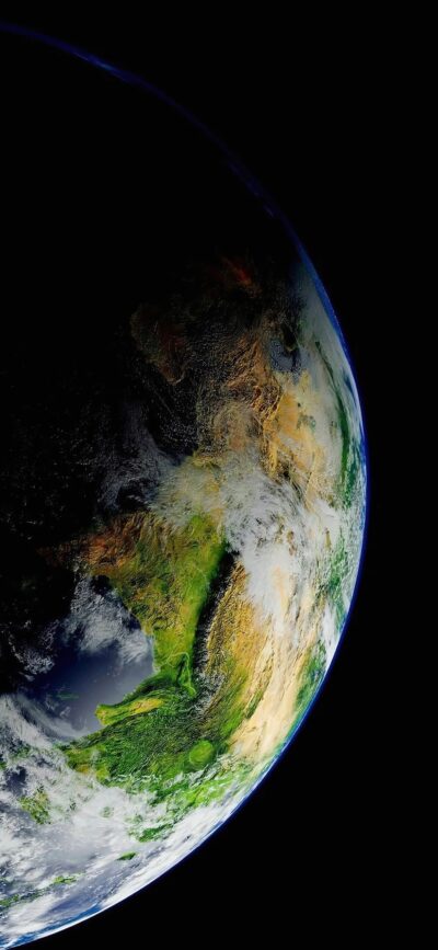 Earth from space with continents and vibrant colors against blackness. Curvature and atmosphere highlighted | 4K Wallpaper for Mobile