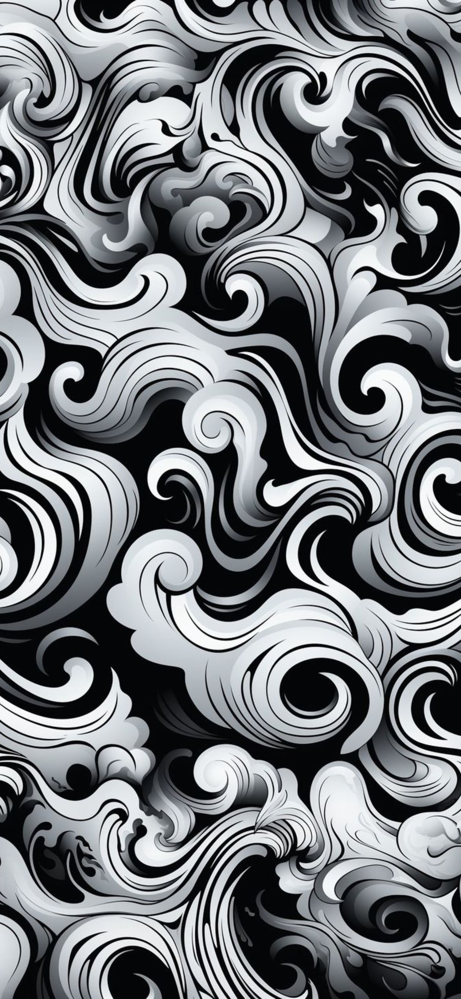 Abstract swirl design in black and white, featuring dynamic patterns and complex visual effect | 4K Wallpaper for Mobile