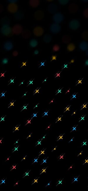 Colorful "X" shapes in yellow, blue, red, and green on black background; vibrant abstract pattern | 4K Wallpaper for Mobile