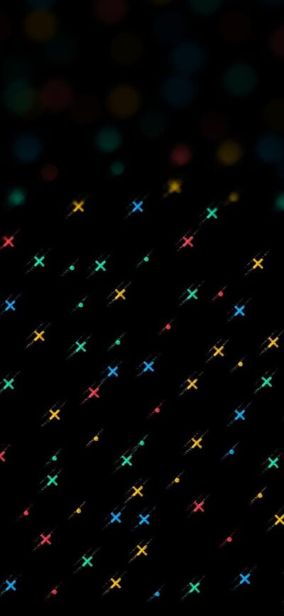 Colorful "X" shapes in yellow, blue, red, and green on black background; vibrant abstract pattern | 4K Wallpaper for Mobile