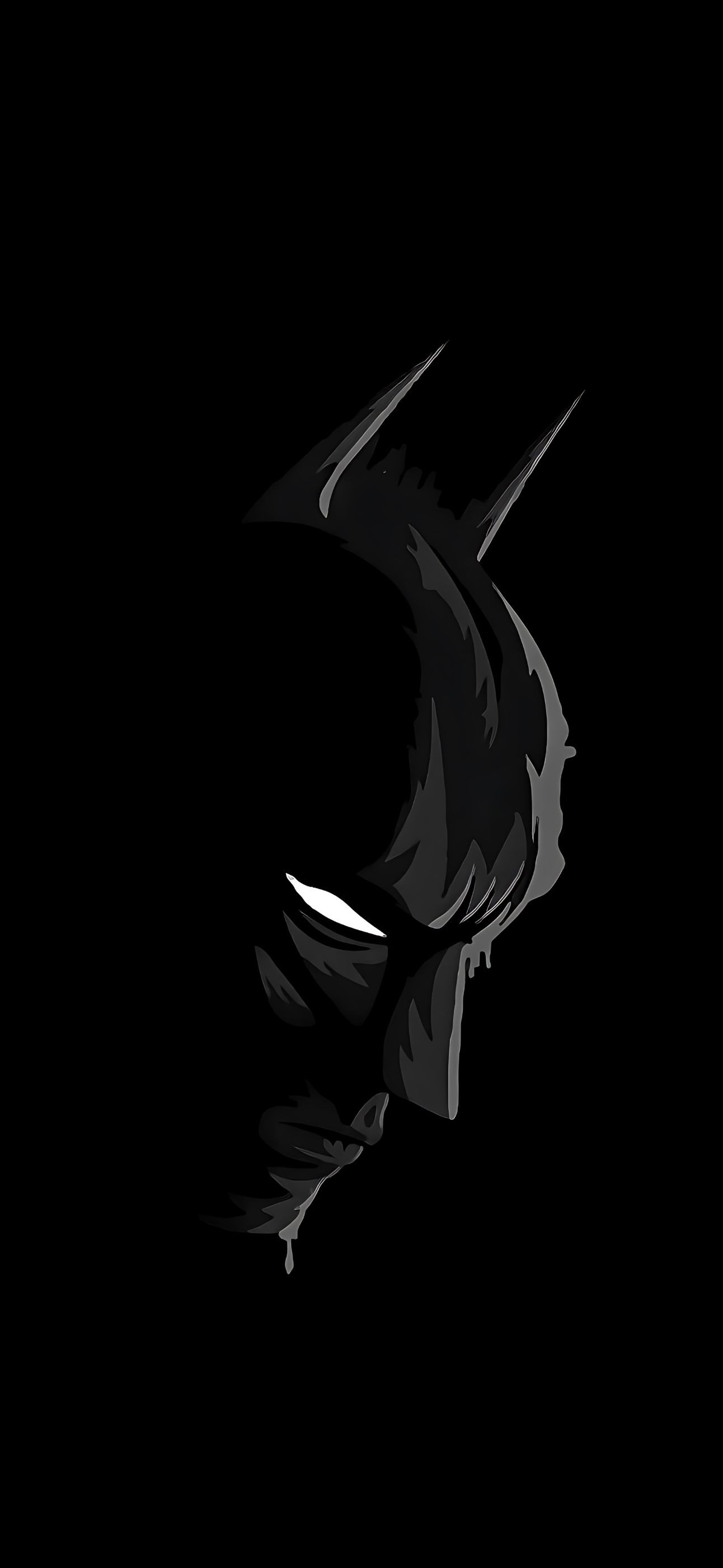 Minimalist Batman silhouette against dark background | Black & Grey hues | Iconic DC superhero art | 4K Wallpaper for Mobile