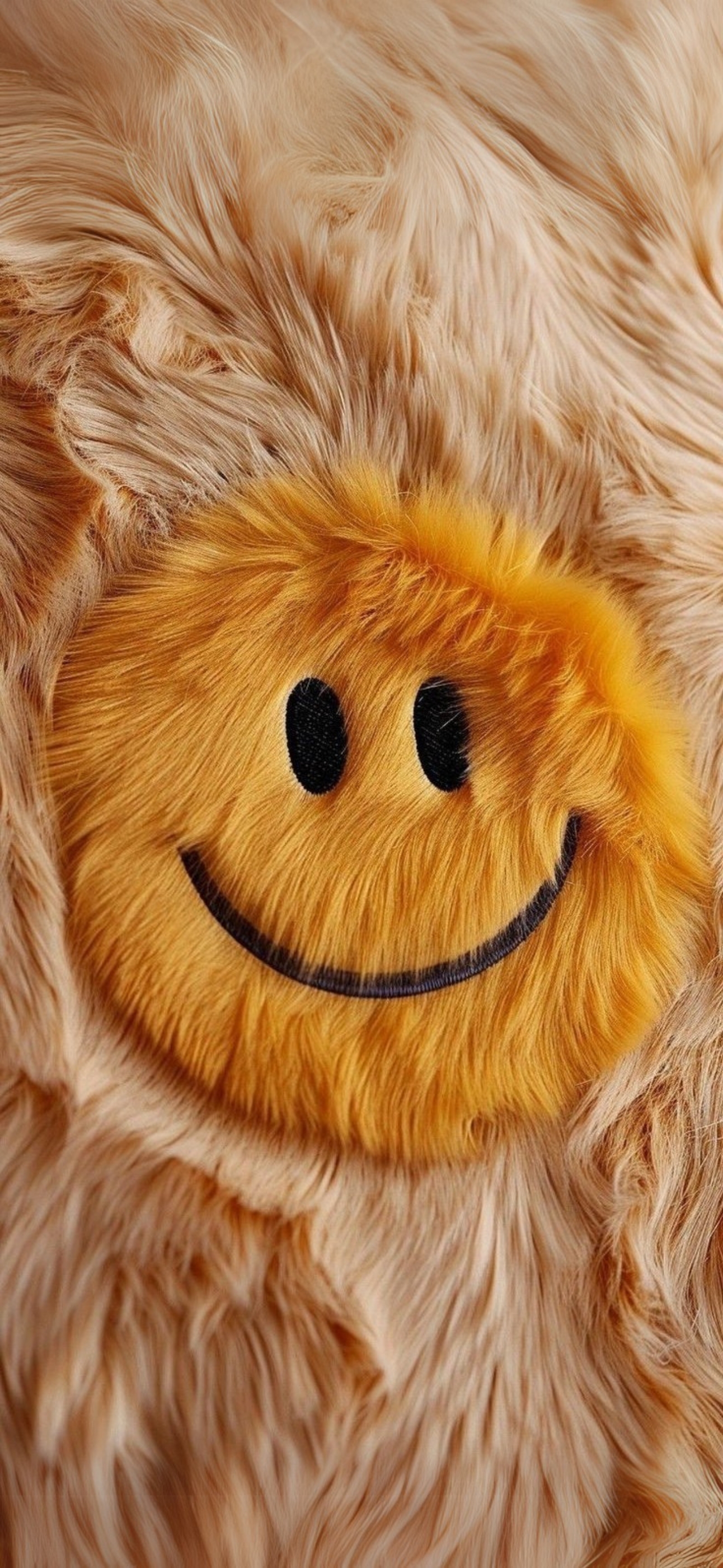 Smiley face furry texture in beige and orange shades for mobile | 4K Wallpaper | Beige, Orange Abstract, Cute, and Pattern styles.