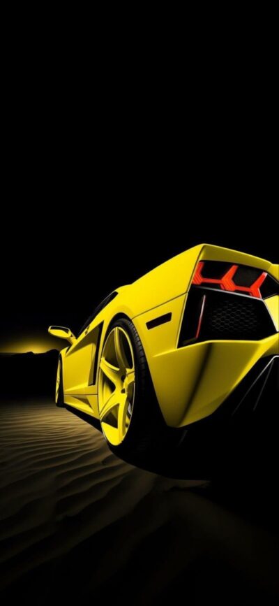 Yellow sports car with sleek design, dark background emphasizing vibrant colors and contours | 4K Wallpaper for Mobile