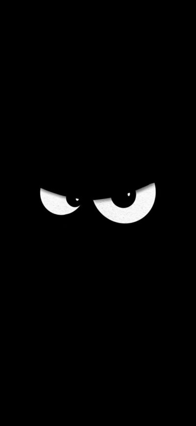 Minimalist black wallpaper with mysterious white cartoon eyes, ideal for dark, abstract designs | 4K Wallpaper for Mobile