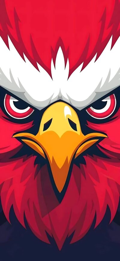 Fierce eagle illustration with red and white feathers, yellow beak for mobile | 4K Wallpaper