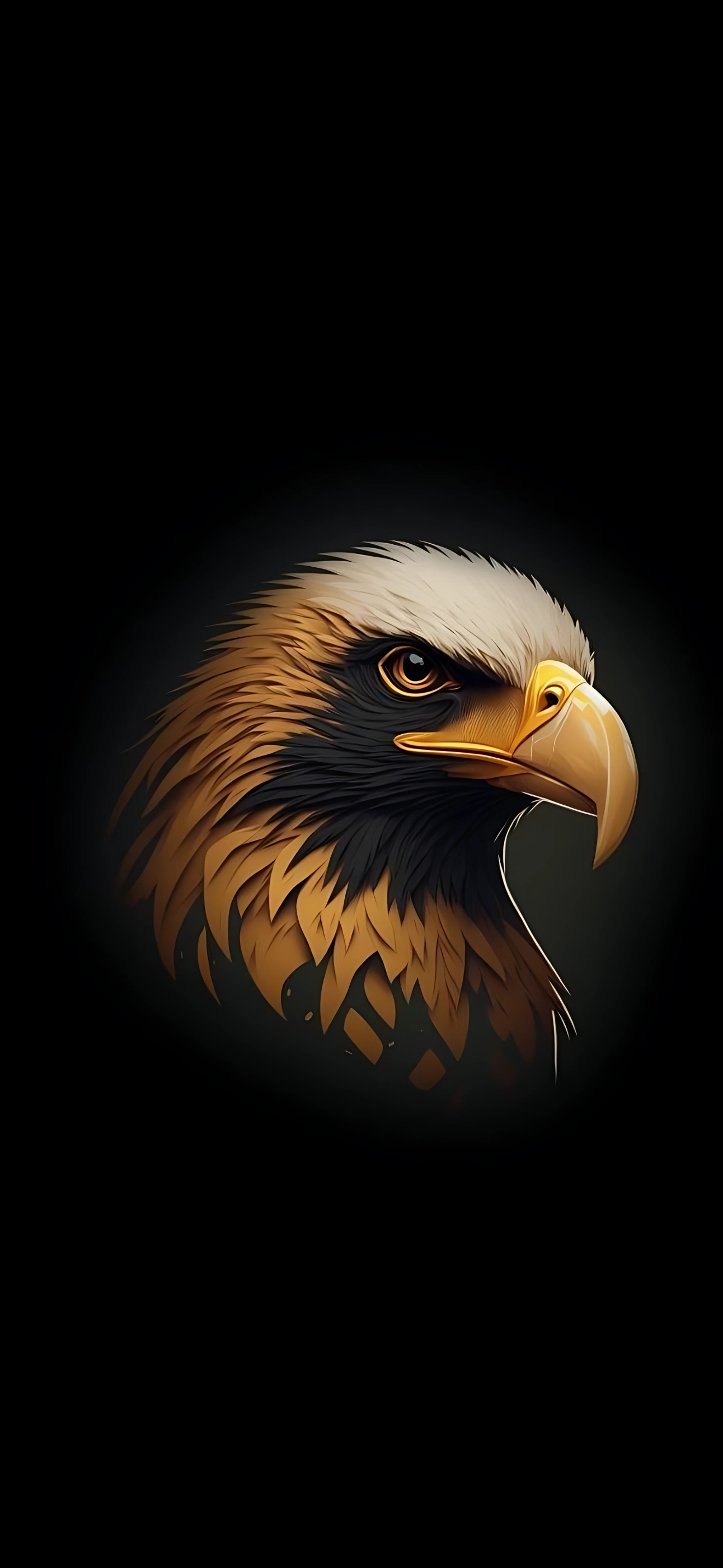 Eagle with sharp features over dark background | Black, Brown, Gold | 4K Wallpaper for Mobile