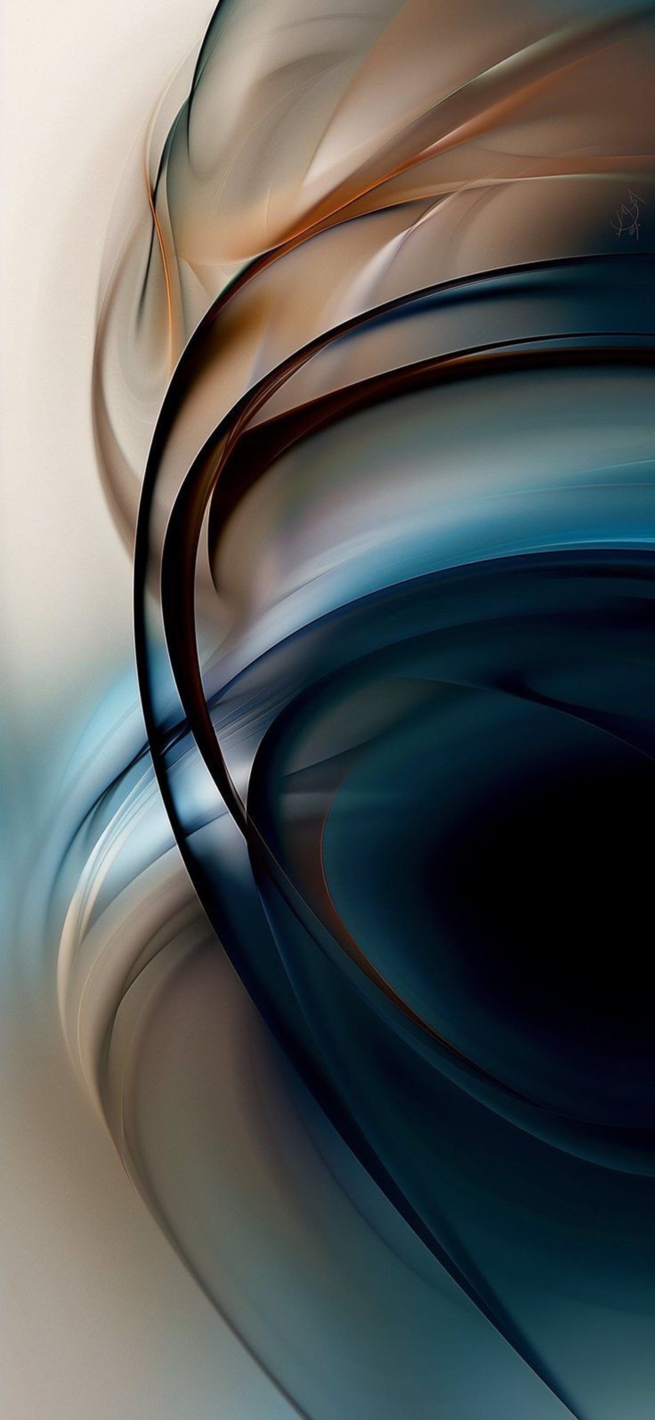 Abstract design with smooth shapes in earthy tones | 4K Wallpaper for Mobile | Brown and Blue colors creating depth and movement.