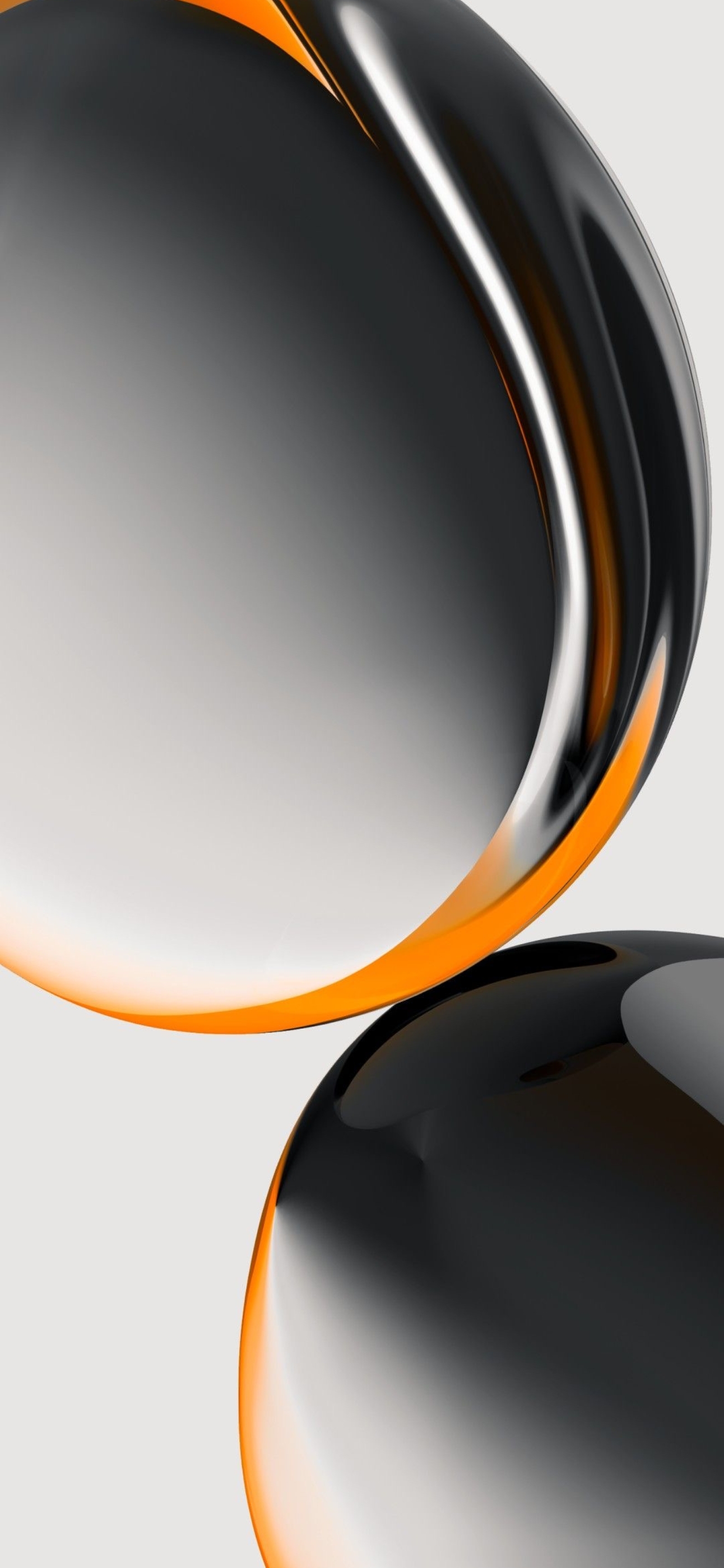 Abstract design with glossy spheres in black, orange, and gray gradient. Modern, futuristic look | 4K Wallpaper for Mobile