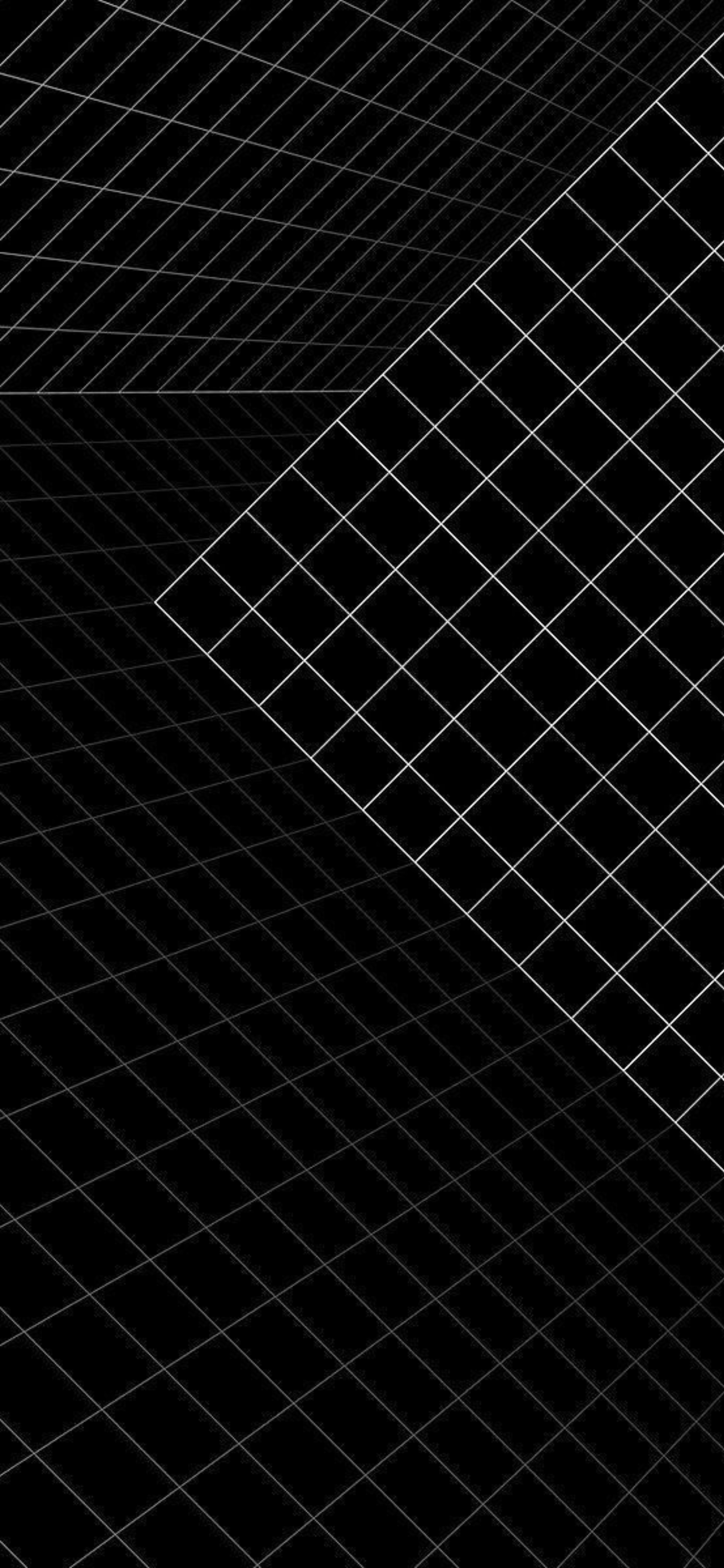 Minimalist geometric pattern with intersecting white grid lines on a black background. Modern abstract design for mobile | 4K Wallpaper.