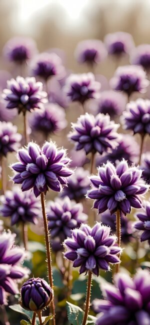 Vibrant purple flowers with delicate petals, softly blurred background, ideal for mobile devices | 4K Wallpaper | For Mobile