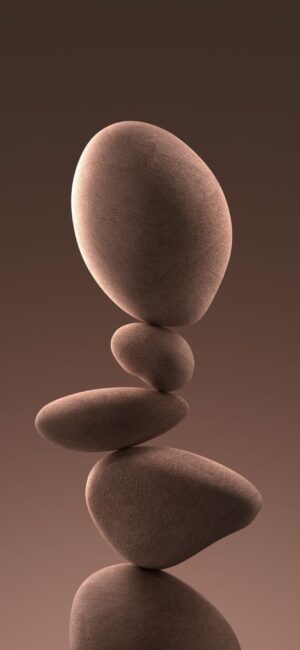 Balanced stones arrangement against a soft brown gradient, capturing tranquility and balance | 4K Wallpaper for Mobile