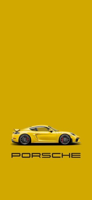 Yellow Porsche sports car side view on matching background, featuring sleek design. Ideal for mobile. | 4K Wallpaper, for Mobile