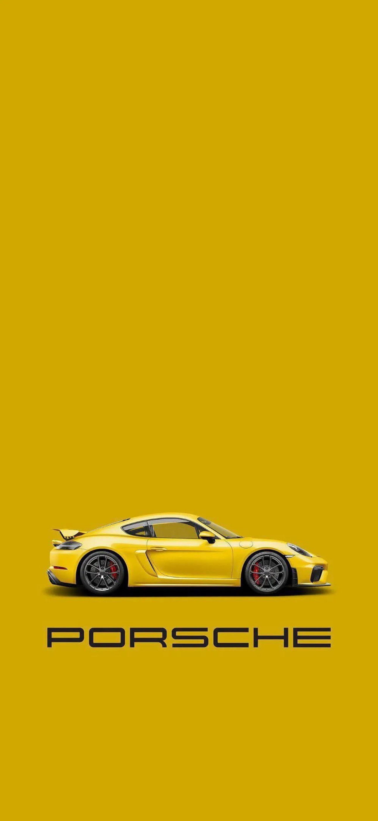 Yellow Porsche sports car side view on matching background, featuring sleek design. Ideal for mobile. | 4K Wallpaper, for Mobile