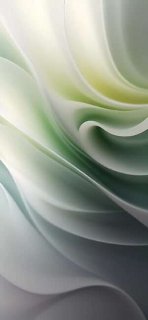 Elegant abstract design with flowing waves of soft green and cream colors | 4K Wallpaper for Mobile