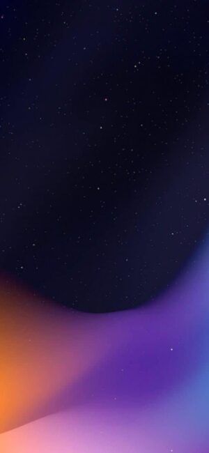 Cosmic-themed wallpaper with a gradient of deep blues to vibrant purples and oranges, dotted with tiny stars | 4K Wallpaper for Mobile