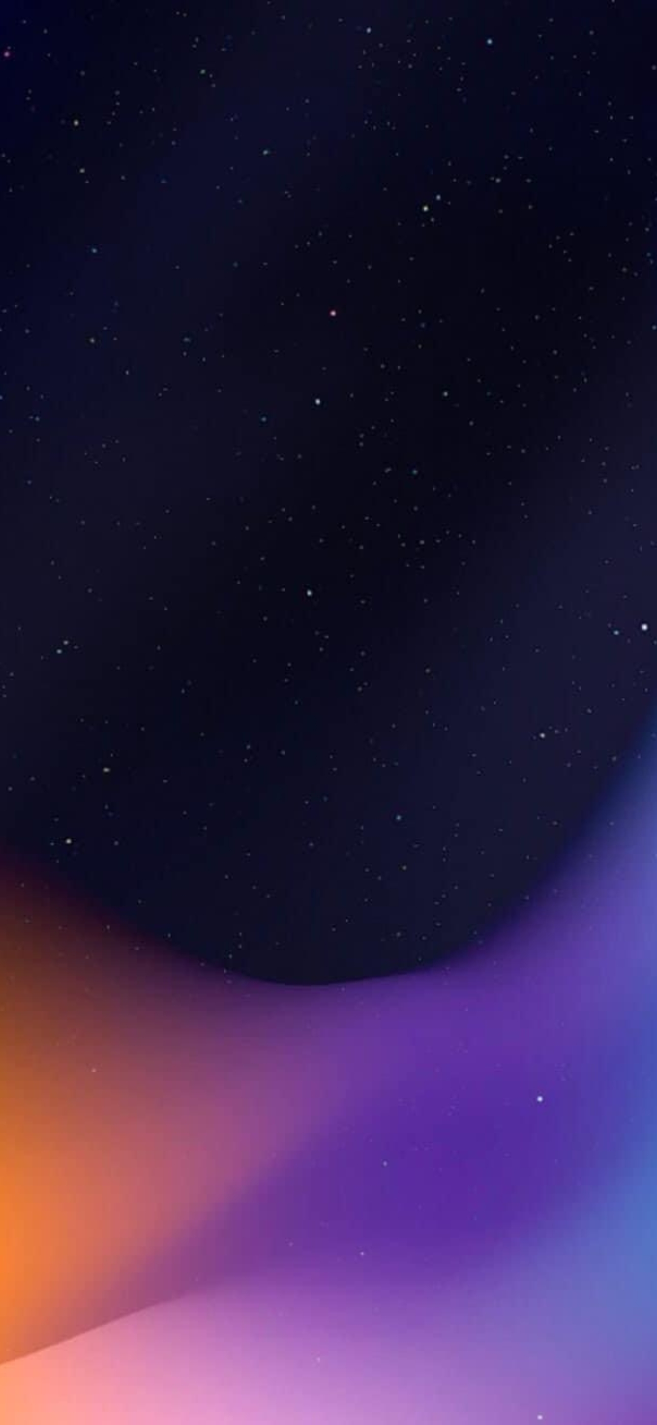 Cosmic-themed wallpaper with a gradient of deep blues to vibrant purples and oranges, dotted with tiny stars | 4K Wallpaper for Mobile