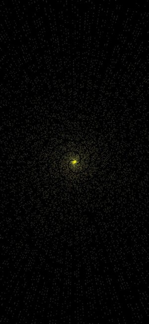 Swirling vortex of yellow dots on black background, resembling a starry sky or galaxy. | 4K Wallpaper, for Mobile