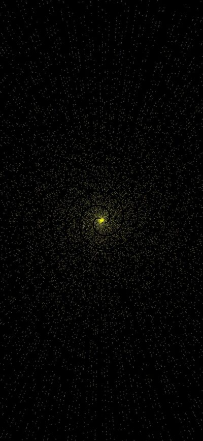 Swirling vortex of yellow dots on black background, resembling a starry sky or galaxy. | 4K Wallpaper, for Mobile