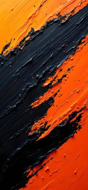 Abstract design with bold orange and black strokes, creating a textured and dynamic pattern | 4K Wallpaper for Mobile