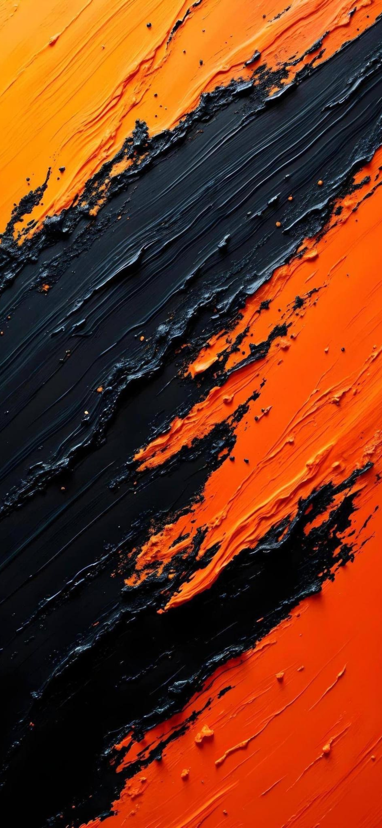 Abstract design with bold orange and black strokes, creating a textured and dynamic pattern | 4K Wallpaper for Mobile